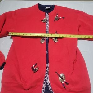 Red Cardigan with Decorative Buttons